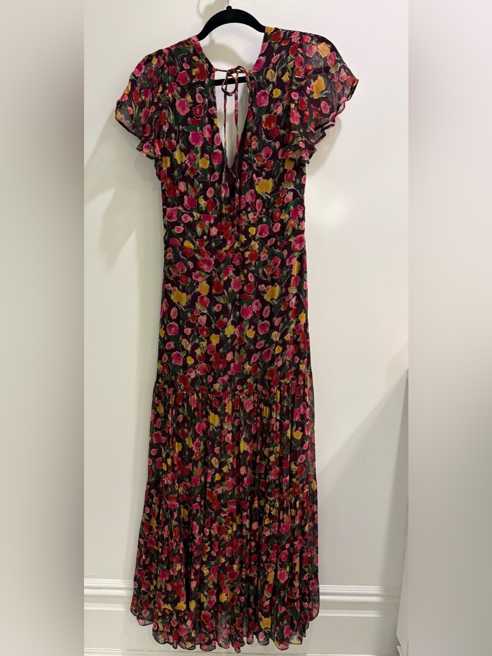 RIXO Floral V-Neck Silk Dress - Picture 5 of 6